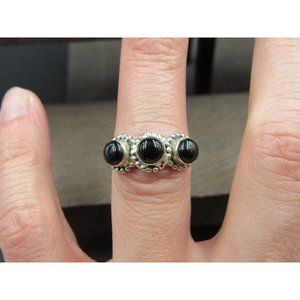Size 6 Sterling Silver Triple Onyx Stone Band Ring